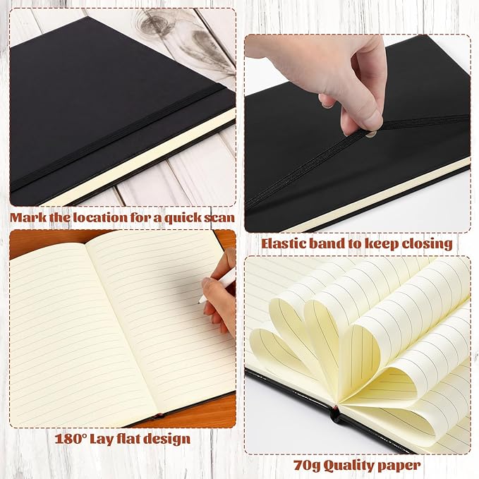 Honoson 40 Pack A5 Lined Journal Notebooks Hardcover Executive Notebook 5.5" x 8.3" PU Leather Wide Ruled Journals Bulk 160 Pages for Back to School Supplies Office Business Home (Black)
