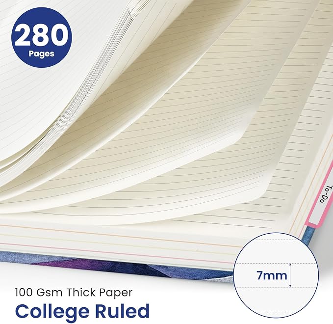 Large Spiral Lined Notebooks for Work with Removable Dividers & Tabs, 8.5"x11" Pretty Hardcover 5 Subject Notebook Journal for Women, College Ruled, Perfect for Study & Office Organization, 280 Pages,Distant Peaks