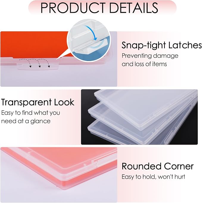 6 Pack Photo Storage Box, Fits 8" x 10" Photo & A4 Paper, Clear | Large Plastic Scrapbook Paper Storage with Latch, Photo Organizer for Protecting Photo, Craft, Scrapbook, Office Supply