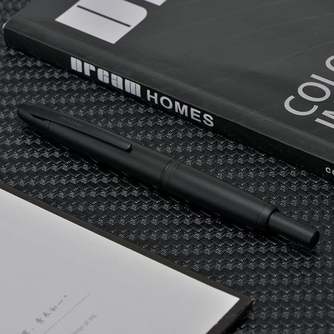 Jinhao 10 Press Fountain Pen with Box, Matte Black Retractable Fine Nib with Converter Set (Clip Version)
