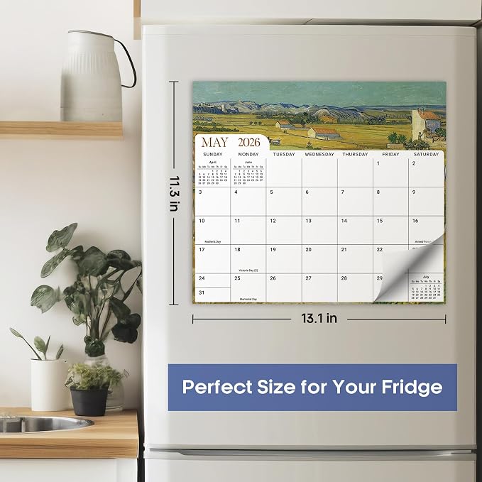 Aesthetic 2026-2027 Magnetic Calendar for Refrigerator, 21-Month Fridge Calendar Magnet from April 2026 to December 2027, Easy Organizing, Van Gogh
