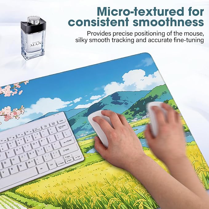 Large Desk Pad 31.5x15.7 Inch - Extended XXL Mouse Pad with Stitched Edges, Non Slip Rubber Base, Waterproof for Office and Gaming, Farmland
