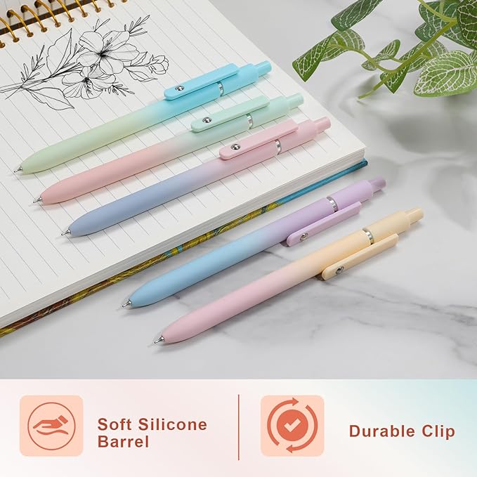 FIOVER 5pcs Gel Pens Black Ink Medium Point 0.7mm Pens Smooth Writing High-End Series Cute Ballpoint for Journaling Note Taking, Office School Supplies Gifts for Women and Men
