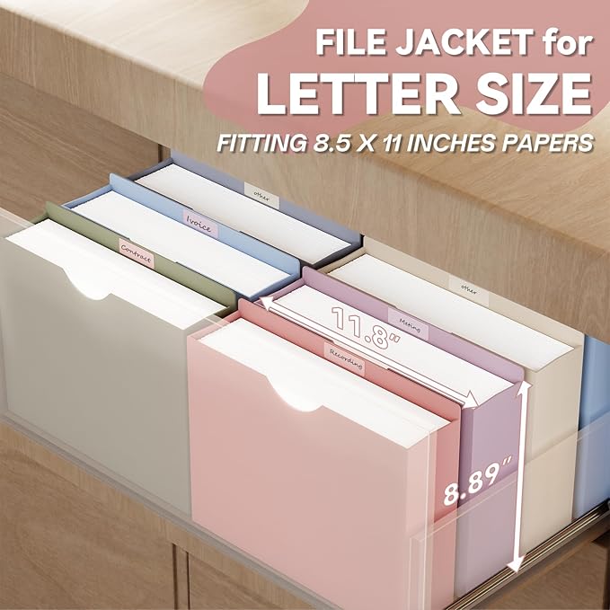 Plastic 3 Inch File Jackets Letter Size,Heavy Duty Expansion Pocket | 12 Pack Manilla Pocket Folders,Expandable File Jackets for Document,Straight Cut Tabs,Pastel Poly Job Folder File Jacket