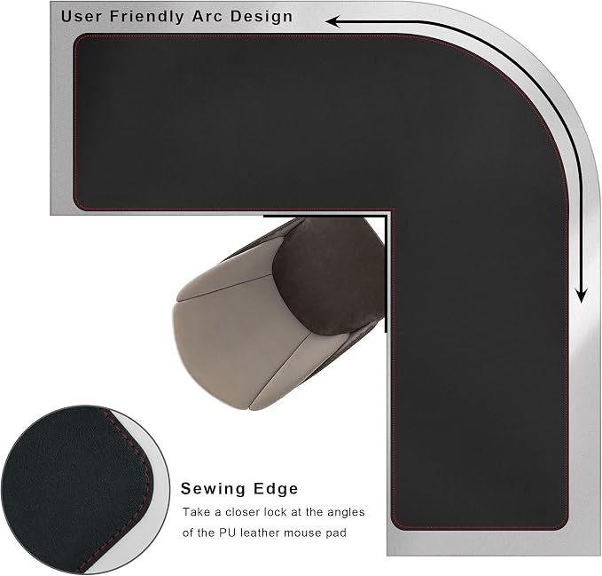 ZORESYN L Shaped Desk Mat 39.4"(L) x 39.4"(S) x 13"(W), Computer Corner Desk Pad, Large Waterproof PU Leather Mouse pad for Corner Desk, Writing Desk Pad Protector - Black