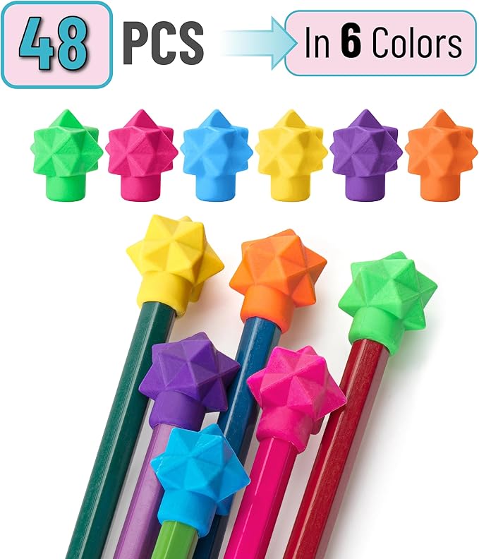 Mr. Pen- Pencil Top Erasers, 48 Pack, Vibrant Colors, Latex-Free | No-Smudge Cap Pencil Erasers for Precise Erasing, Kids, Teachers, Studying Supplies