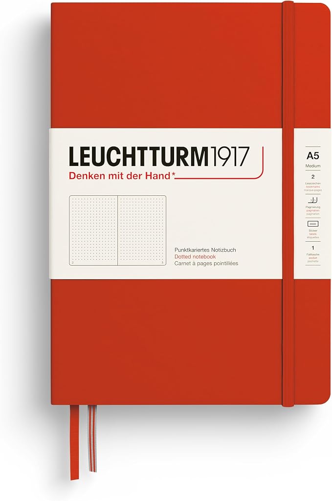 LEUCHTTURM1917 - Notebook Hardcover Medium A5-251 Numbered Pages for Writing and Journaling (Fox Red, Dotted)