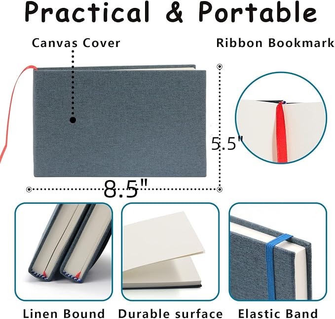 5.5" x 8.5" Watercolor Pad, Pack of 2 (76 Sheets), 110 lb (230 GSM) | Acid-Free Paper, Watercolor Book with Linen Bound for Watercolor Techniques and Mixed Media