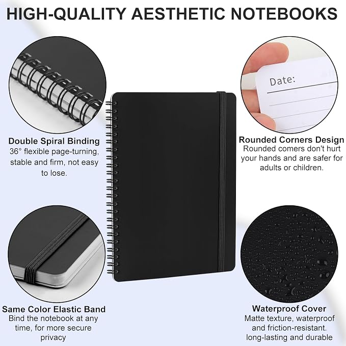 Utron Spiral Notebook For Women & Men, 2PCS Spiral Journal Notebooks, 5.9 x 8.3” College Ruled Notebook For Work Notes, Journal Writing, And Daily Life Entries (Black)