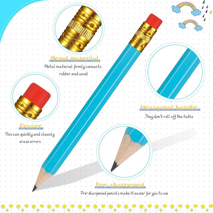 Zonon 24 Pcs Light Blue Golf Pencils with Erasers Mini Small Pencil Baby Shower Favors Bulk Hexagon Wooden Sharpened Half Graphite 2B for Golf Event, Wedding, Party Game, School, Company, Pew, Pocket