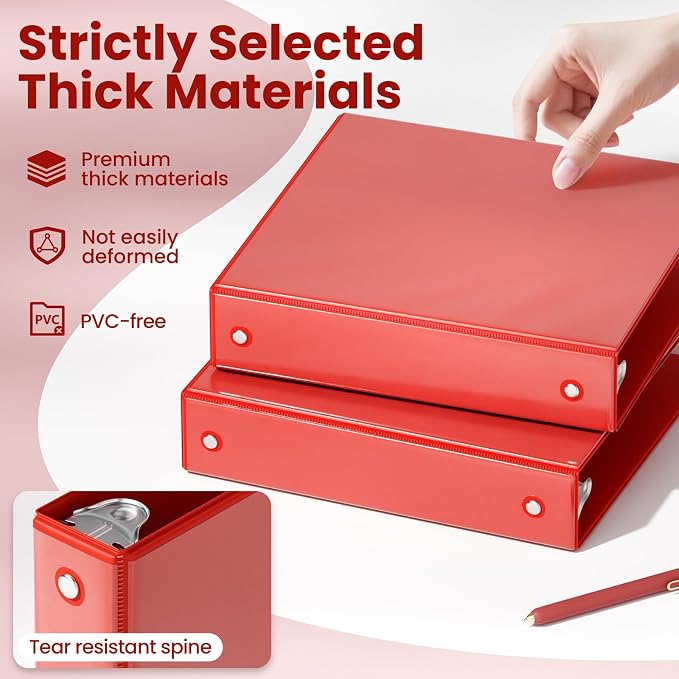 SUNEE 1.5 Inch Binders 3 Ring 6 Pack, Clear View Three Ring 1 1/2 Inch Binders PVC-Free (Fit 8.5x11 Inches) for School or Office Supplies, Classic 6 Colors
