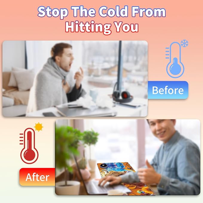 Heated Desk Pad Large Mouse Pad 31.5 x 13 inch with 3 Levels Heating & Auto Shut-Off Warm Mouse pad PU Leather Computer Mousepad for Home Office Work - Sunflower Cow