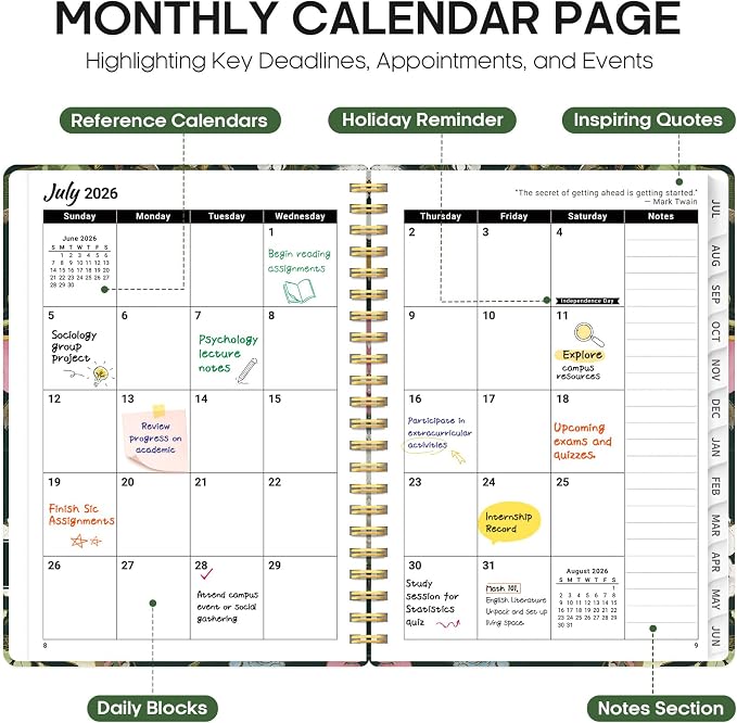 Planner 2026-2027, Academic Year Monthly and Weekly Calendar Planner, Jul 2026 - Jun 2027, Hardcover Teacher Student Planning Agenda book with Tabs, Perfect for School Office Supplies, 6.3" x 8.5" - Colorful Painting