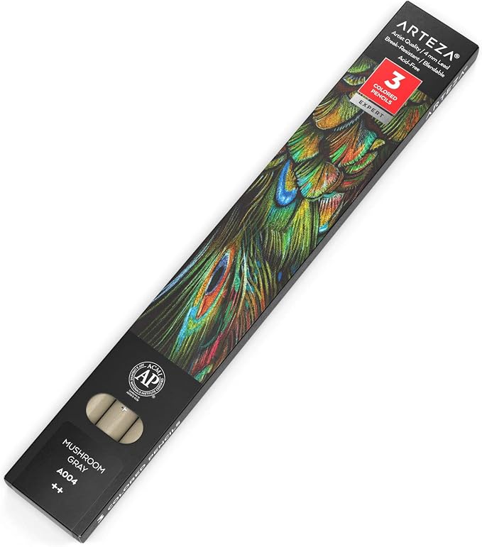 Arteza Colored Pencils, Pack of 3, А004 Mushroom Grey, Soft Wax-Based Cores, Ideal for Drawing, Sketching, Shading & Coloring