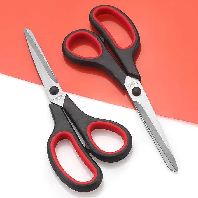 LONGKEY Scissors 8.5 Inch All Purpose with Stainless Steel Blades, 2 PCS | Scissors for Office Home School Art Crafts