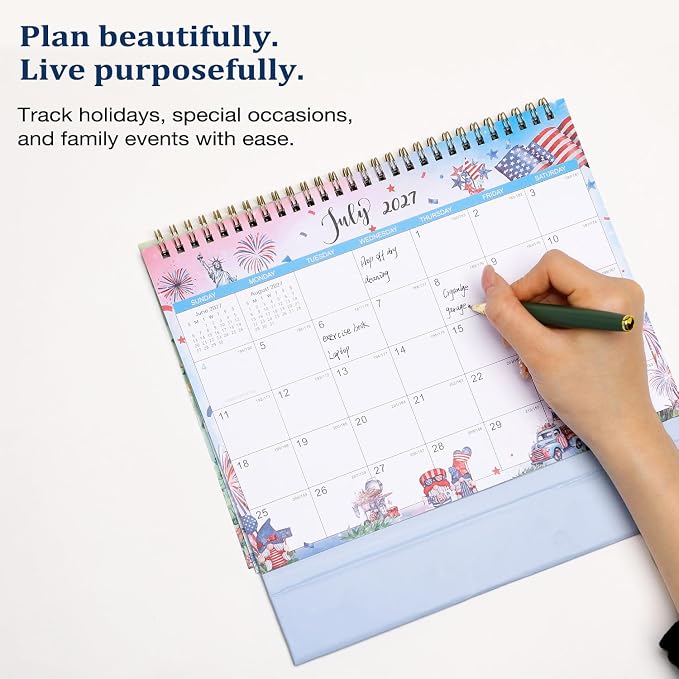 Desk Calendar 2026-2027 - Standing Flip Desktop Calendar 2026-2027 from July 2026 to December 2027, 18 Month, 9.8" x 8.3" Desktop Calendar for Office School Home, Animal & Seasonal Watercolor