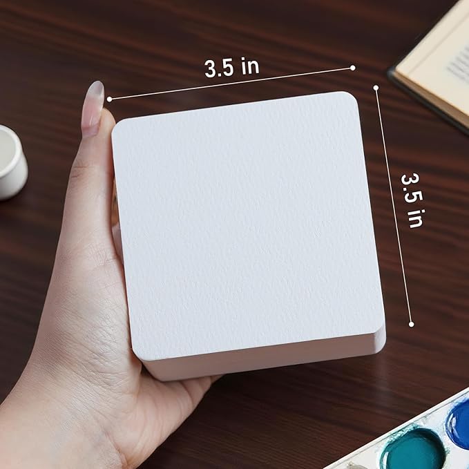 FLUNBRATO Watercolor Sketchbook 80 Sheets,3.5 x 3.5 Inch,100% Cotton Mini Travel Watercolor Paper Pad,Cold Press 140LB 300GSM,Two-Edge Glue Binding Compact Painting Notebook Mixed Media for Painting