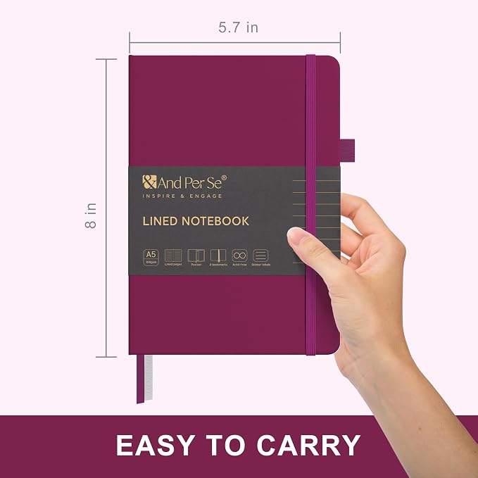 &And Per Se Lined Journal Notebook, 160 Pages, A5 5.7 x 8 inches College Ruled Thick Paper Notebook Journals for Writing, Hardcover Notebooks for Women Men Office School (1 Pack, Mulberry Purple)