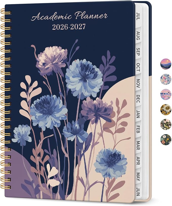 Planner 2026-2027, Academic Year Monthly and Weekly Calendar Planner, Jul 2026 - Jun 2027, Hardcover Teacher Student Planning Agenda book with Tabs, Perfect for School Office Supplies, 6.3" x 8.5" - Midnight Blooms