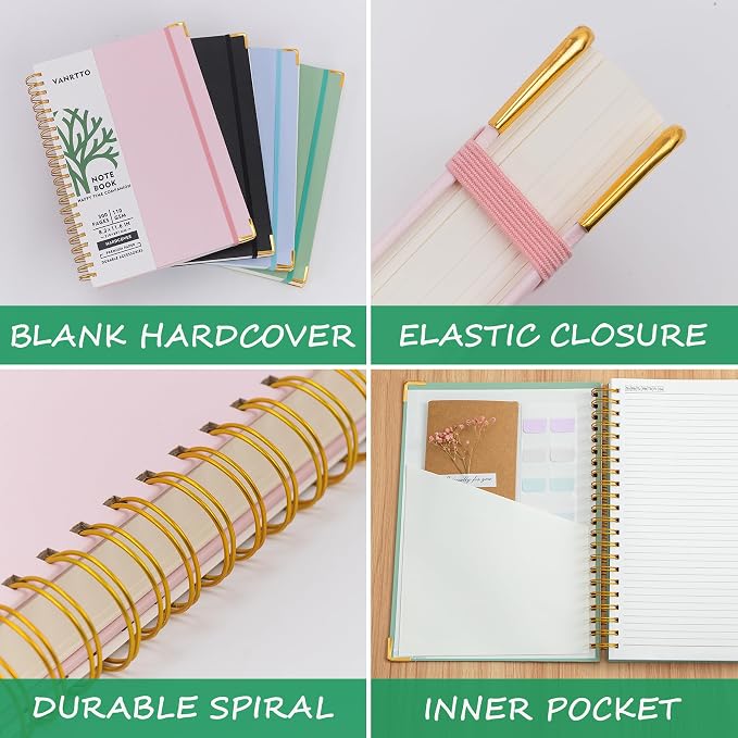 VANRTTO Hardcover Spiral Notebook 8.5x11 IN Notebooks College Ruled Pink | Hardcover Notebook of 110 GSM Lined Paper Notebooks for Work, School, 300 Pages A4 Notebooks College Ruled for Women and Men