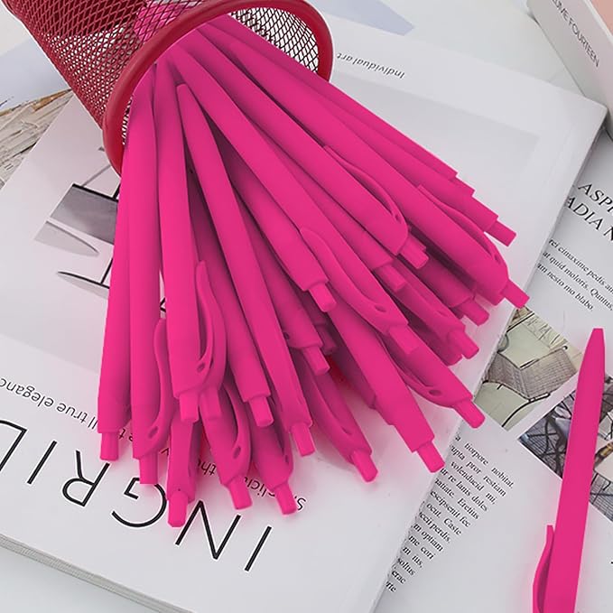 Deegtran Pens Bulk, 100 Pack No Bleed Hot Pink Barrel Click Pens, Wholesale Retractable Ballpoint Pens, Medium Point, Smooth Ink, 1.0MM Black Ink