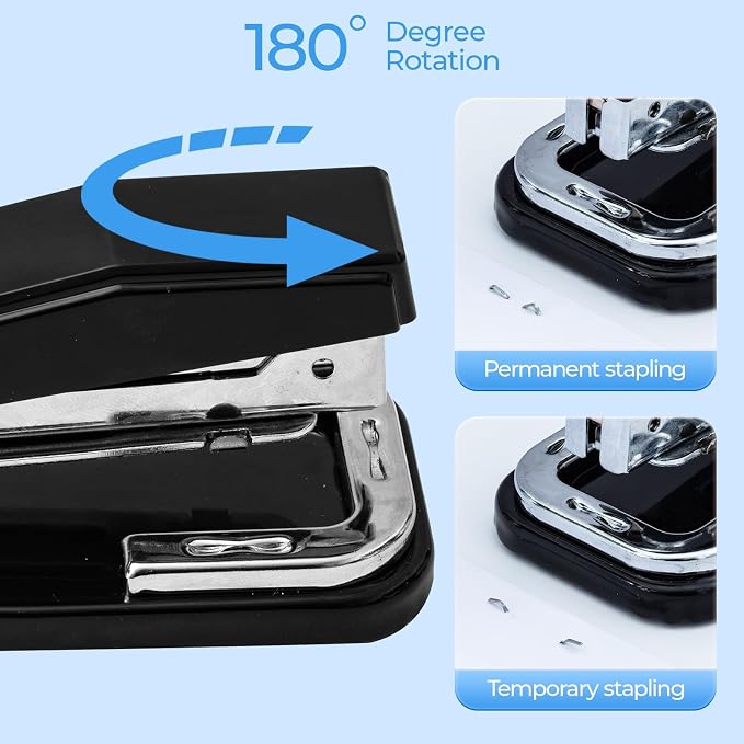 M&G Desktop Stapler Swing-Arm Stapler with 50 Sheet Capacity, 180 Rotation Design, Swivel Stapler with 1000 Staples for Booklet Binding, Durable Staplers for Office School Home (Black)
