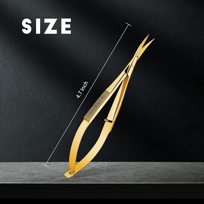 Hicarer 4.7 Inch Curved Stainless Steel Squeeze Scissors Grooming Trimming Scissors Eyebrow Embroidery Sewing Thread Snips Curved Tip Clippers Craft(Gold)