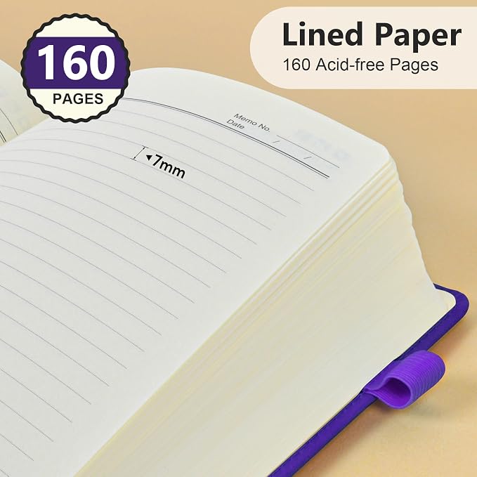 PERCUN A5 Leather Notebook Journal, 160 Lined Pages, 5.9" x 8.5" Purple | Leather Journal for Men Women, Hardcover Notebooks for work, school, business, travel diary, Note taking & Daily Journaling