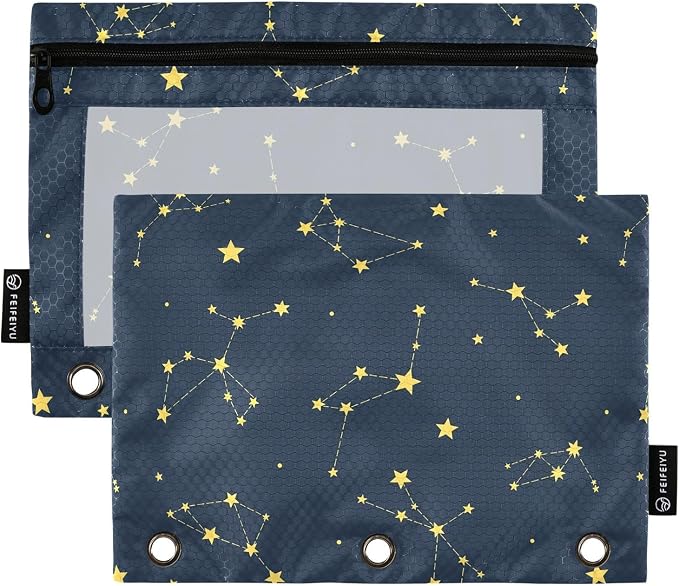 Gredecor Binder Pencil Pouch 3 Ring Sky Map of Northern Hemisphere Zipper Pencil Pouches Case 2 Pack Clear Binder Organizer for School Office