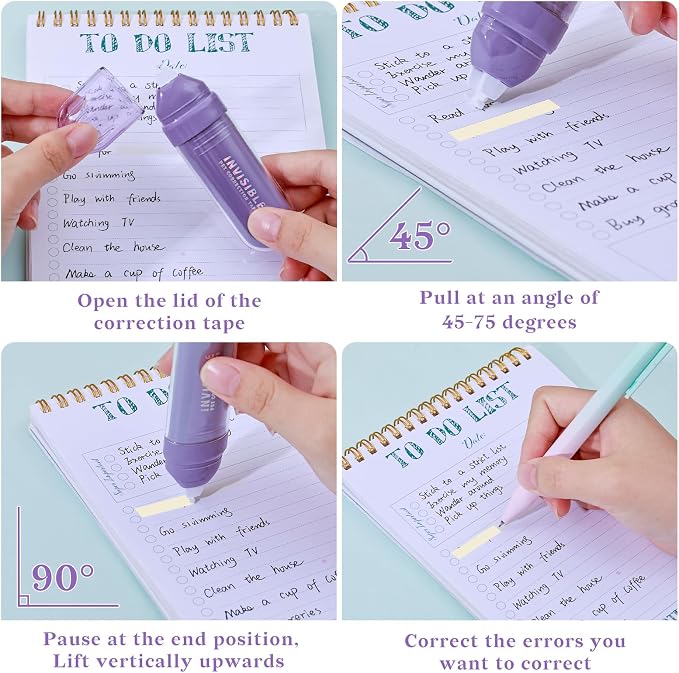 Temiary 4P Correction Tapes, Beige Core Smooth Pull Out for Writing, Purple | Smooth Pull Out Aesthetic Cream Correction Tape Gradient Set, Quick Dry Applicator for Students School Office Supplies