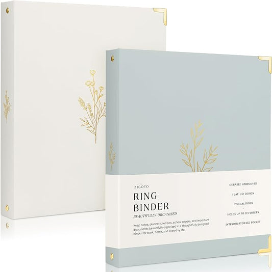 Aesthetic 3 Ring Binder Set of 2 - Sturdy 1 Inch Binder Fits Letter Sized Paper - A Cute Holder for Women or Men with Pocket Easily Organizes Your Paperwork for School, Office or Work