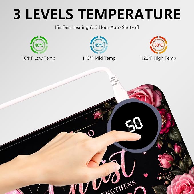Large Heated Mouse Pad–23.6" x 14.2" Desk Mat for Office | 3 Adjustable Heat Levels,Auto Shut-Off After 3 Hours for Safety,Hands Warm While Working，Philippians 4:13 Butterfly Rose