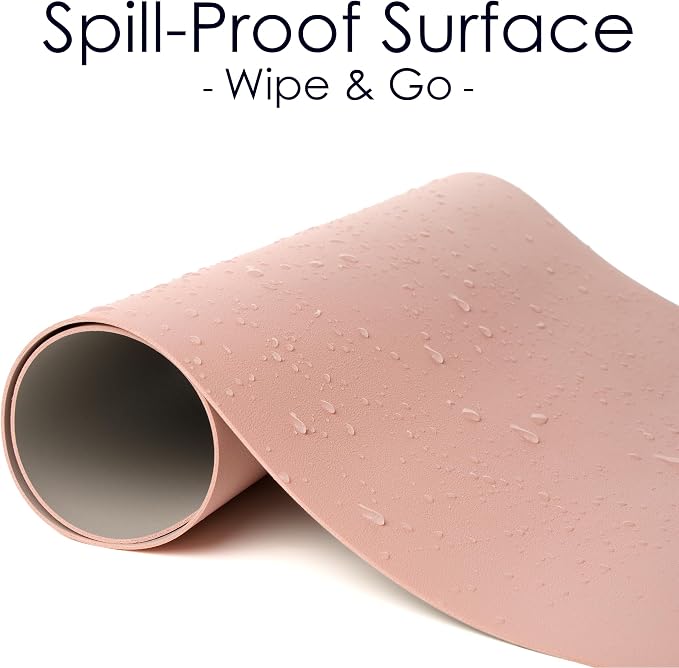 Leather Desk Pad Protector, Waterproof Mouse Pad, PU Desk Mat, Office Desk Cover, Desk Writing Mat for Office/Home/Work/Cubicle (Pink/Silver) 35.4x17 in