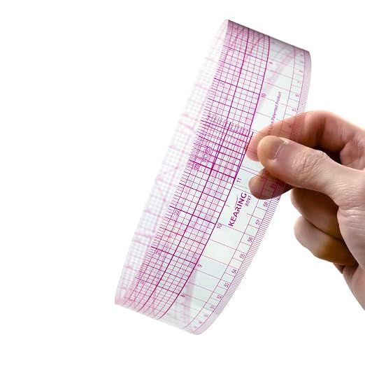 KEARING 24" 60cm Graph Ruler with Protractor - Dual Pattern Grading Tool | Clear 1.2mm flexible plastic grid ruler with zero centering scale and protractor. Sandwich line printings never rub off