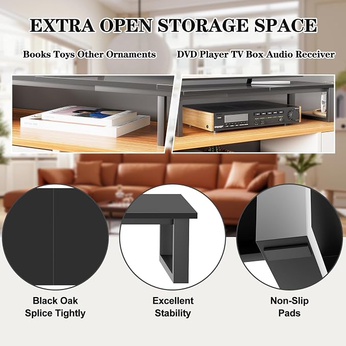 aboxoo 59" Large TV Riser Stand for 32-75 Inch TV, TV Shelf with Steel Legs | Black TV Riser Stand with Storage, Tabletop TV Riser for Home Living Room, Study Office, Fit TV, Monitor, Laptop