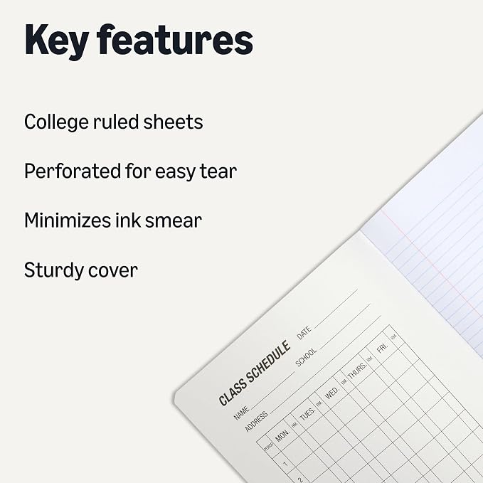 Amazon Basics Composition Notebook, College Ruled, 100 Sheets, 9.75" x 7.5", Marble Black, Sturdy Cover