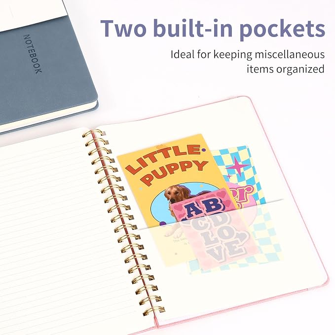 Spiral Notebook - 7.24" x 10" College Ruled Journal with Inner Pockets and 180 Pages, PU Leather Cover Business Journal, Twin-Wire Binding Notebook Perfect for Office & Home School Supplies Violet