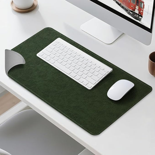 Imitation Crazy Horse Leather Desk Mat - Waterproof Desk Pad - Ideal for Large Mouse Pad and Desk Mats on Top of Desks (Green+Gray, 25"*13")