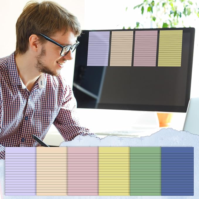 Yinder 6 Pack Colored Transparent Sticky Notes Translucent Clear Lined Self Sticky Notes, Back to School Gift Bible Tab for Planners, School Supplies Office, 30 Sheets/Pack, 4 x 6'' (Light Color)