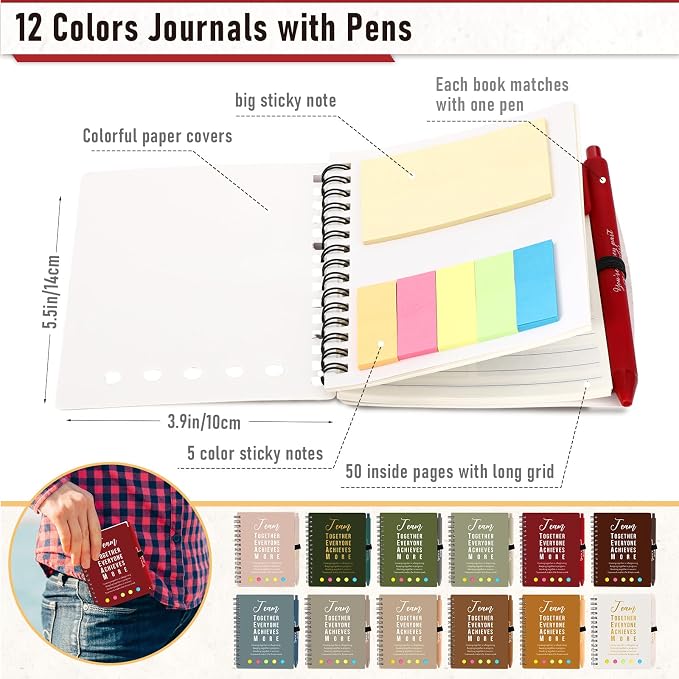 Resurhang 48 Pcs/24 Set Back to School Gifts for Students Teacher, Inspirational A6 Spiral Journal Notebook with Pen for Employee Team Teachers Students Classroom Rewards(Vivid Color,Team Together)