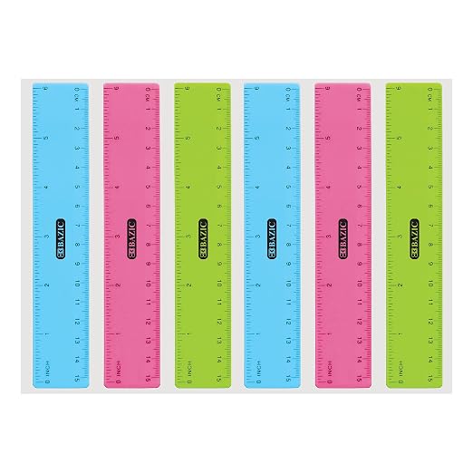 BAZIC Products 6 in Clear Plastic Ruler, Inch & Metric, 3 Pack, 2-Pack | Three transparent plastic rulers, 6 in (15 cm), beveled edge and clear inch and centimeter marks