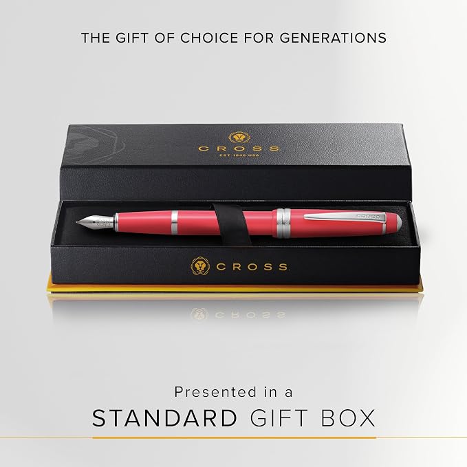 Cross Bailey Light Polished Coral Resin Fine Nib Fountain Pen - Professional Pen for Effortless Writing - Journaling, Note-Taking & More - Black Ink - Easy Handling - Includes Gift Box