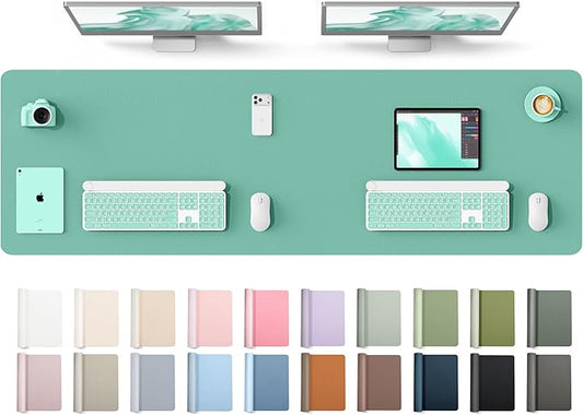 YSAGi Leather Desk Protector, Office Mat, Large Mouse Mat, Non-Slip PU Leather Blotter, Laptop Desk Mat, Waterproof Writing Pad for Office and Home(Green-Blue, 63" x 17.2")