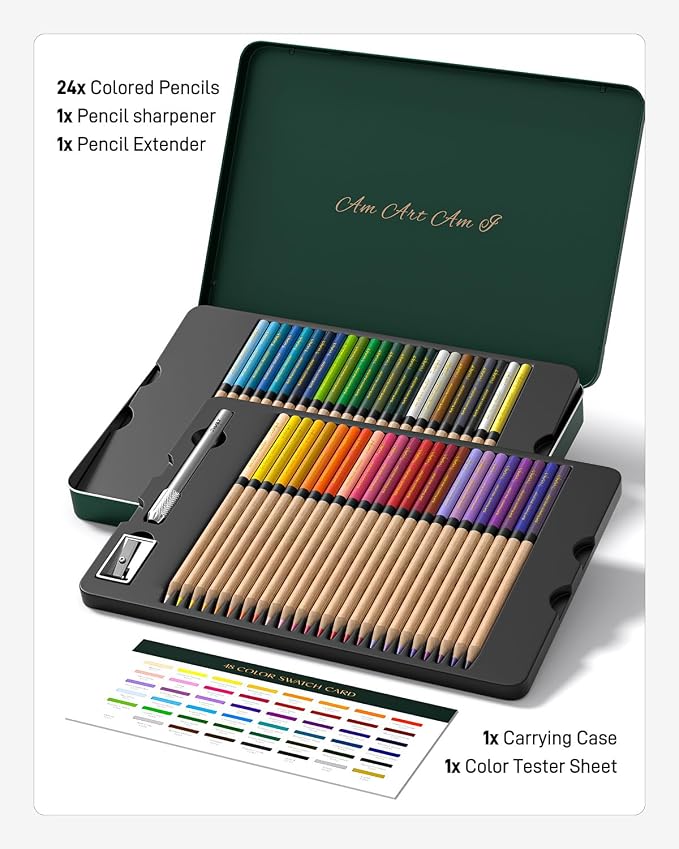 JusArt 48 Oil-Based Colored Pencils – Soft Core, Durable, Vibrant | Ultra-Smooth Oil Pastel Pencils for Adult Coloring, Portrait, Sketching, Landscape. Professional Drawing Pencils for Artists