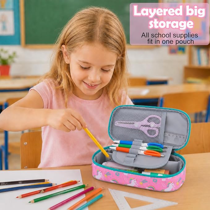 RHCPFOVR Kids Pencil Case for Girls-Soft Zipper Large Capacity Pencil Pouch for Girls Pencil Case for School Pencil Bag for Toddler (Pink Unicorn)
