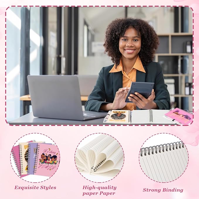 Colarr 12 Sets Black Women Journals and Pen Gifts African American Journal and Pen for Black Girl Inspirational Spiral Notebooks African American Gifts