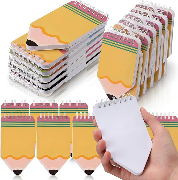 Resurhang 24 Pcs Back to School Mini Notebooks Bulk Small Pocket Spiral Notebook Pencil Shape 50 Pages Cute Tiny Notepads Memo Pads for Office Teacher Students Graduation Gifts Classroom Prizes