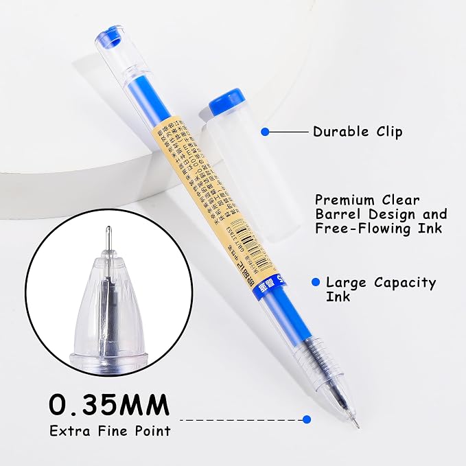 Japanese Style Black Blue Gel Ink Pens, 0.35mm Extra Fine Point, No Smudge Quick Drying, Japanese Ink Pen for Journal Planners, Thin Notebook Paper, Office School Supplies 12 Pack
