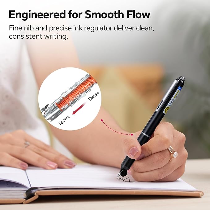 WRITECH Fountain Pen Left Handed: Retractable Style Black Ink Set Fine Nib, Includes 5 Ink Cartridges for Smooth Writing Calligraphy Journaling