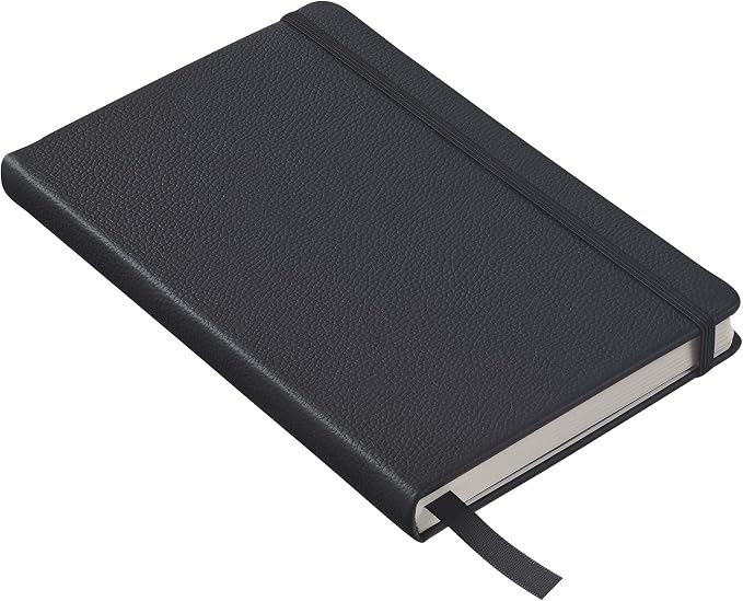 Leather Notebook, Writing Journal, Full-Grain Leather, Narrow Ruled Paper, Notebooks for Work & School, Midnight Black (8.4" x 5.4”)